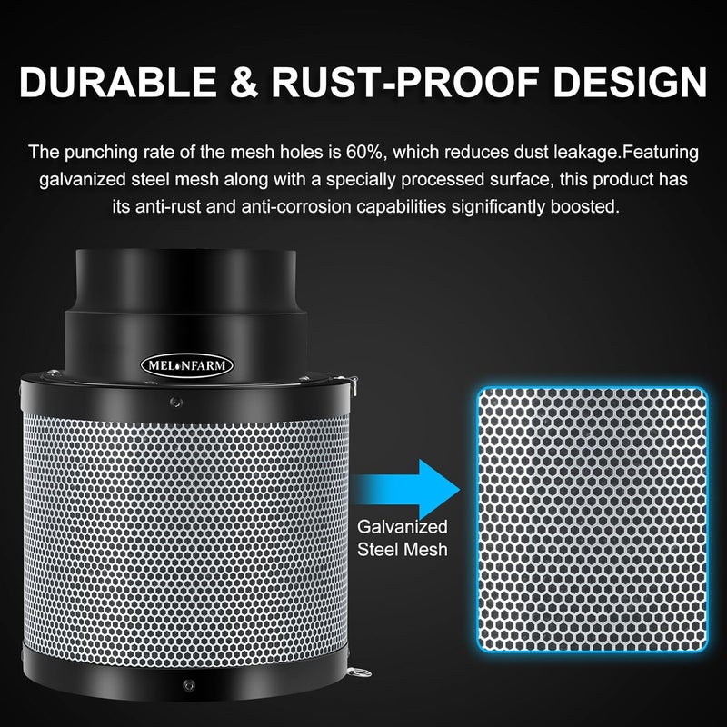 MELONFARM 6 inch Air Carbon Filter Smelliness Control with Australia Virgin Charcoal, Built-in 14cm Fan Low Nois and Speed Controller, Smelliness Scrubber for Inline Duct Fan, Grow Tent 6" x 13.4" - Image 3